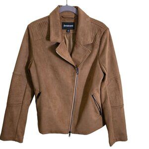 Betabrand Everyday Vegan Suede Moto Jacket Zipper Pockets Brown Size M